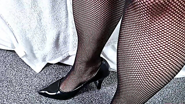 Sexy Secretary - BBW Mature MILF with Huge Tits Strips Her Uniform and Plays with Her Hairy Pussy (fishnets Heels Ass Cunt)