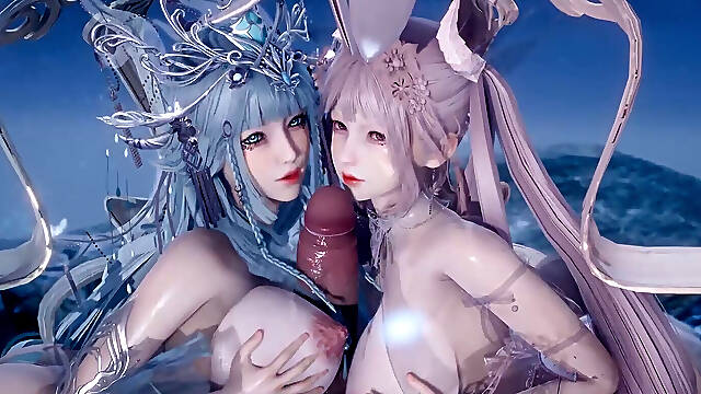 [erotic Poetry and Songs] Chang'e, Jade Rabbit, Rough Sex for Two, Threesome, Ancient Style, Sexy Hanfu, Huge Breasts, Big Tits