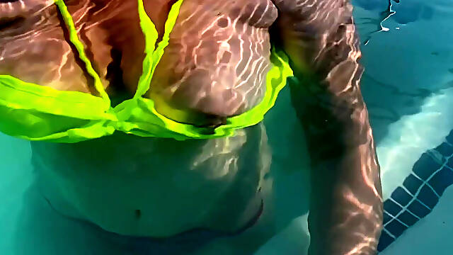 Artemisia Love Swimming in the Pool Flashing Her Big Juicy Boobs and Smoking a Cigarette