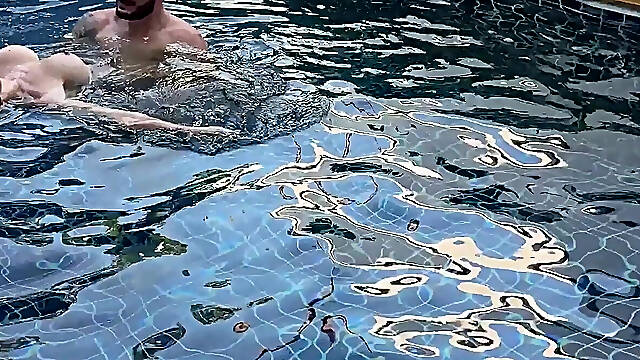 Pool Day: Busty Wife Having Fun with Her Lover. Big Tits, Sun and Big Cock